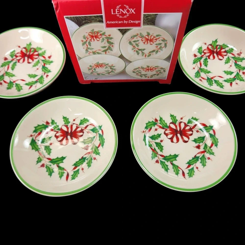 Lenox Holiday Holly Dip Bowls Christmas Set of 4 Red Bow Dipping Bowls New in Bx